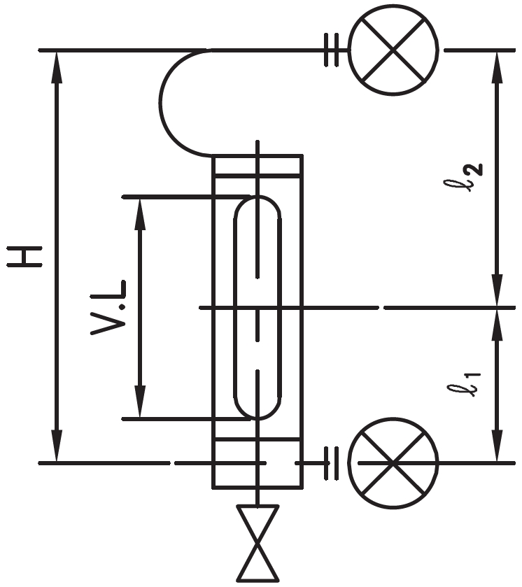 L500 sketch; direction of Gauge Front: Front only; Side of Gauge mounting against boiler drum: Left-Hand